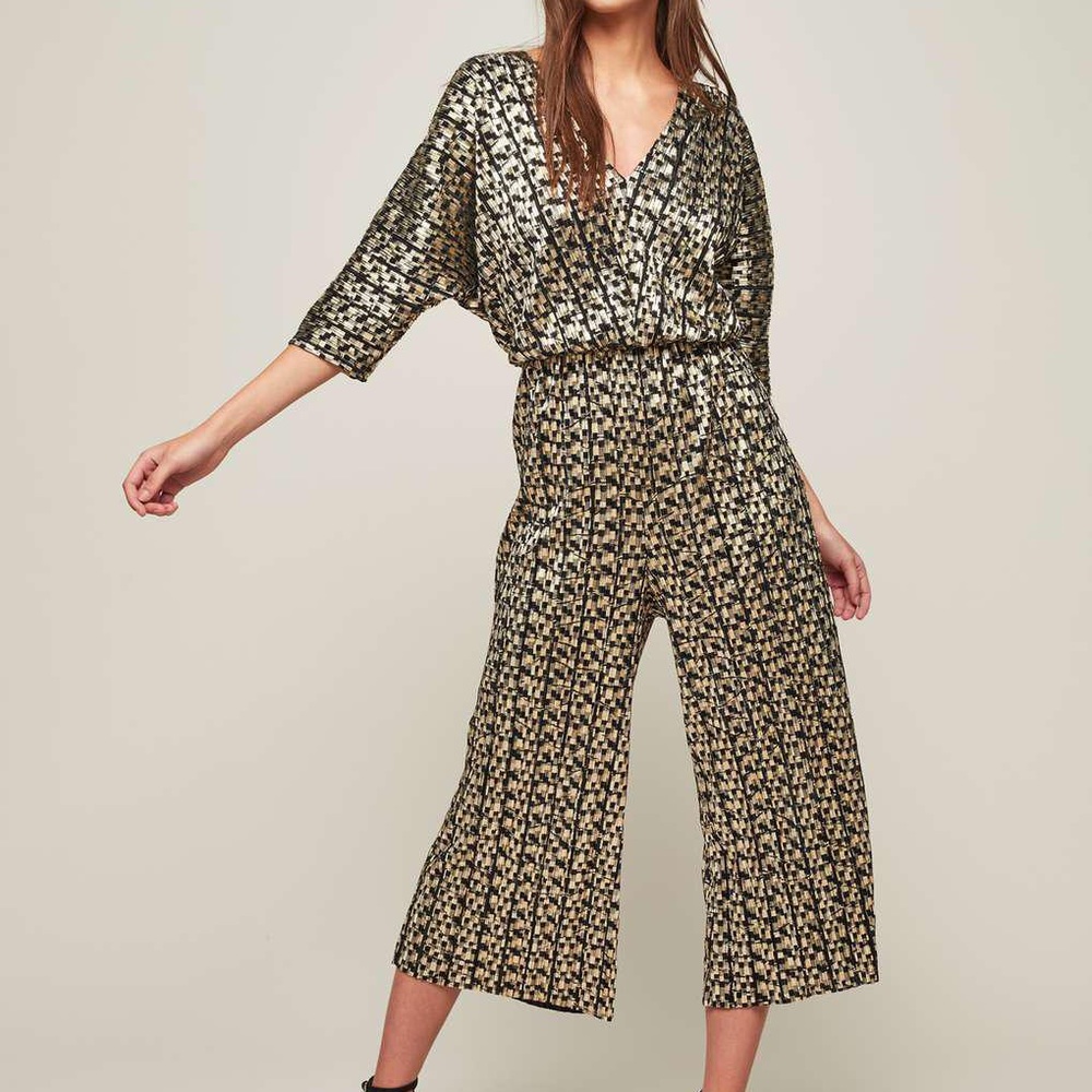 Miss Selfridge Metallic Gold Plisse Jumpsuit